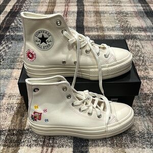 Converse All Star High Tops - Cream with Floral Embroidery